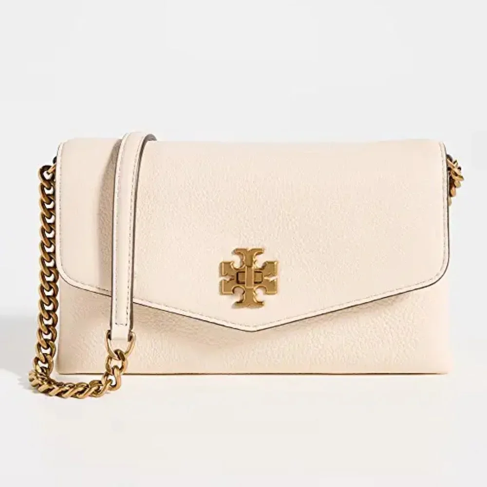 NWT Tory Burch Kira Chevron Leather Wallet On a Chain WOC New Cream AUTHENTIC - Picture 4 of 16